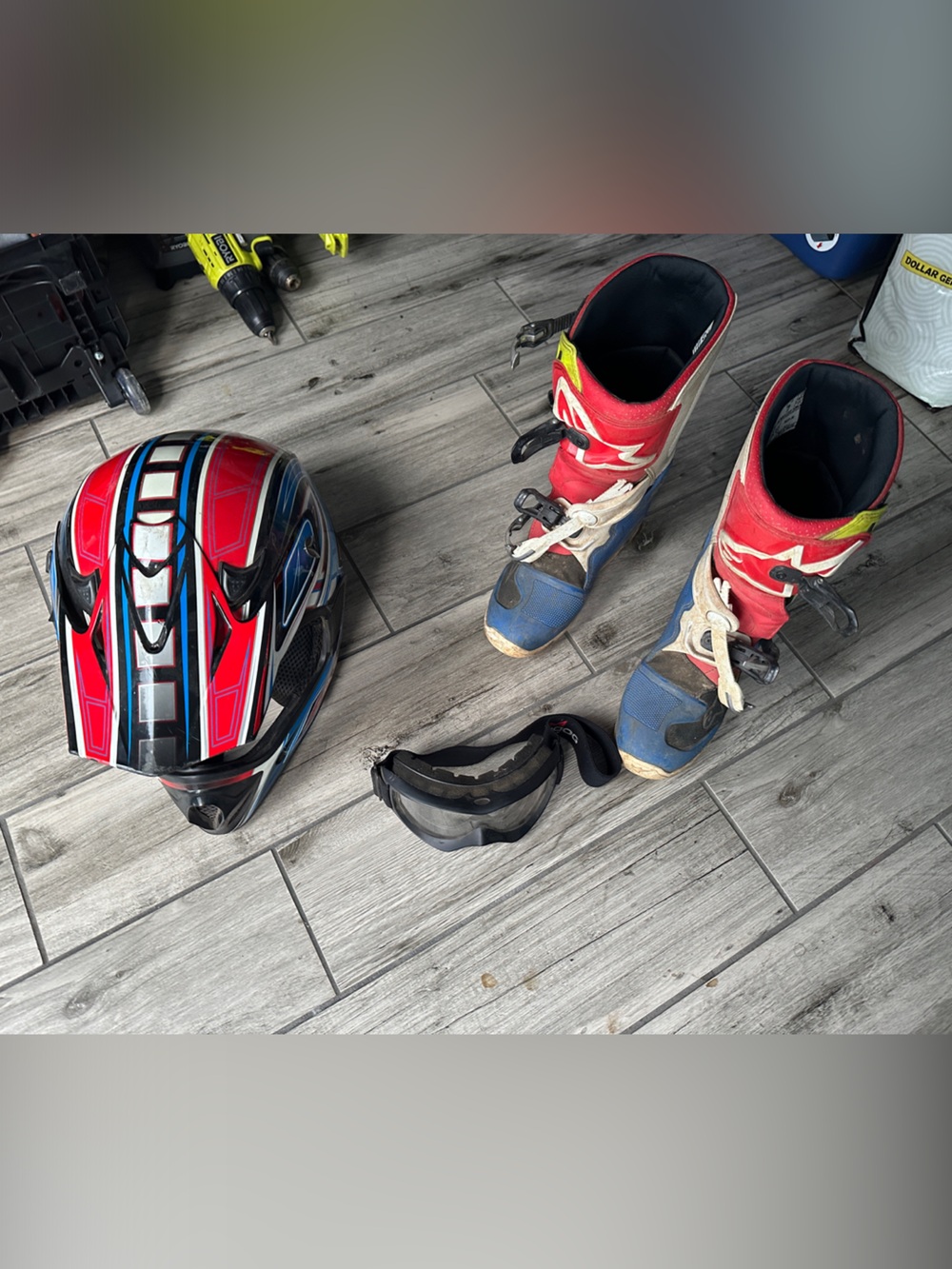 Youth Red and Blue Motocross Boots with Reinforced Support